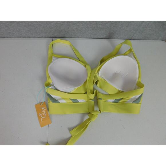 Kona & Sol Bikini Swim Top 1X Yellow Gray White Stripes Criss Cross Straps Pad - Picture 3 of 4